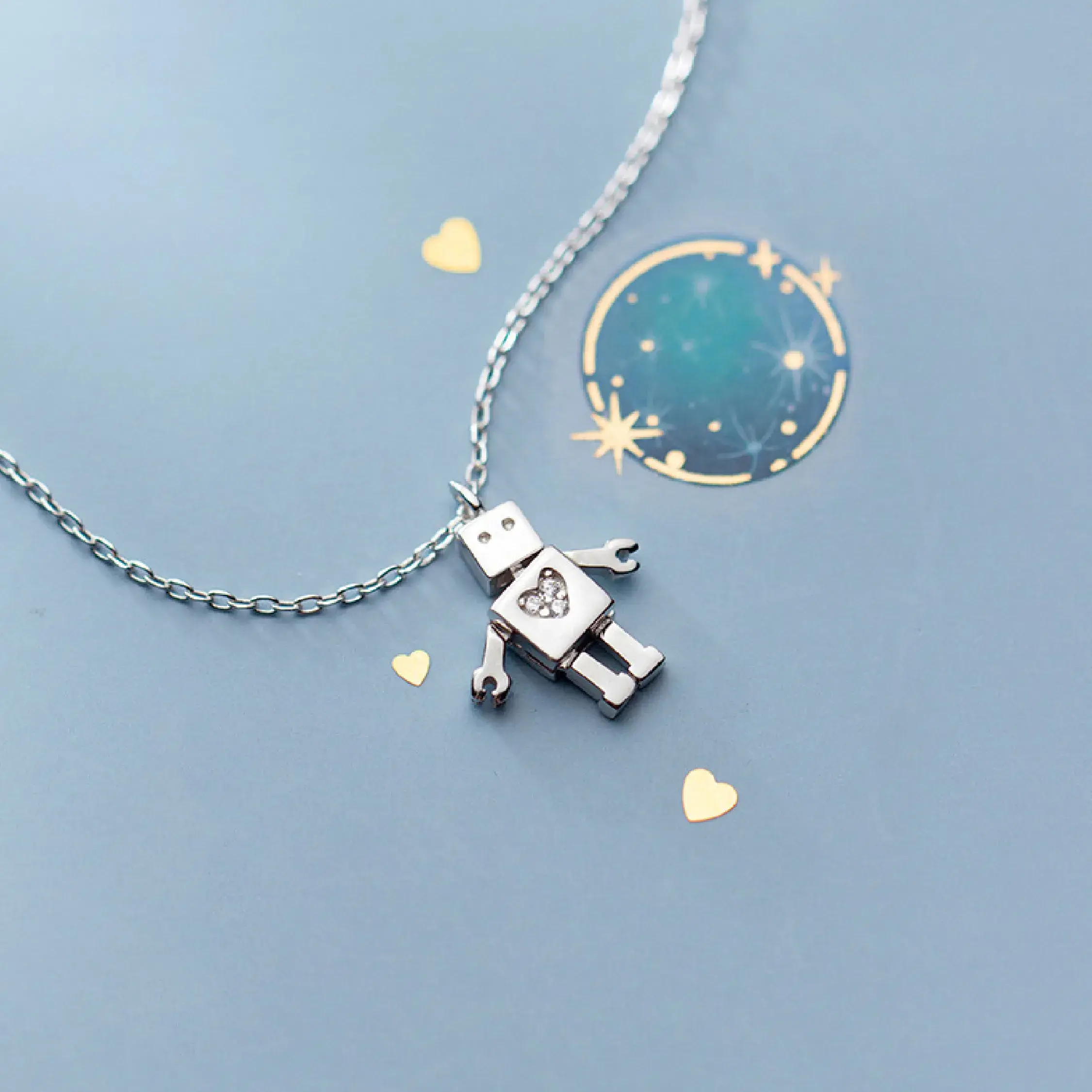 Cute Robot Pendant Necklace.