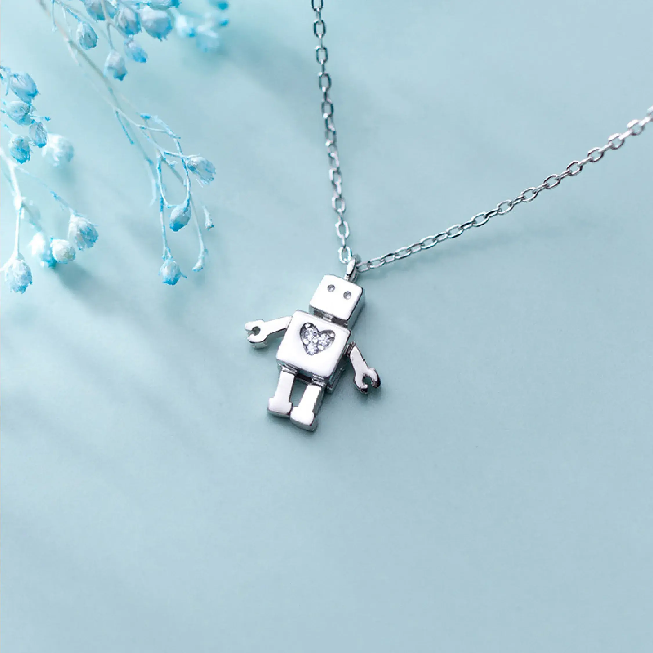 Cute Robot Pendant Necklace.